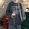 Camiseta de Manga Longa Estilo High Street Americano para Homens, Moletom Solto Oversized Outono e Inverno, Top Camada Interna Branca, Camisa Básica Masculina