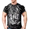 Venda Quente Transfronteiriça Nova Camiseta com Estampa de Animal Tigre Manga Curta Verão Clássica Impressão Digital 3D Lazer Esportes