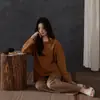 Algodón SuavePijama 100% Algodón para Mujer, Manga Larga, Estilo Melange, Sensación de Alta Gama, Ropa de Casa para Primavera y Otoño, Conjunto Tallas Grandes