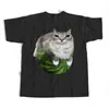 Camiseta de Seda de Leche Estilo Europeo y Americano Estampado de Gato Divertido Manga Corta Unisex Tendencia Verano