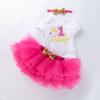 Verano Transfronterizo Nuevo Vestido de Cumpleaños para Bebé Niña Ropa Manga Corta Sombreros Vestido de Princesa de Malla Diadema Traje de Tres Piezas