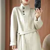 Estilo preguiçoso sensação relaxada gola alta comprimento médio temperamento outono e inverno casaco de lã tweed feminino simples casaco de lã dupla face