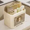 Estante para cuencos de encimera de cocina para el hogar, gabinete de cuencos, caja de almacenamiento de platos y utensilios, estante de almacenamiento, completamente cerrado, a prueba de polvo y escurridor de cuencos
