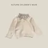 Suéter de punto a rayas con cuello polo para bebé niño, primavera y otoño, jersey de punto para bebé, prenda exterior simple para niños, moderno