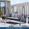 Columpio Mecedora Eléctrica para Patio de Villa al Aire Libre Columpio Doble Colgante de Ratán a Prueba de Lluvia al Aire Libre con Techo Parasol