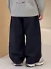 Calça cargo larga de algodão puro para meninos, estilo montanha, com bolsos grandes, bordada, casual, longa, nova para o outono, moderna