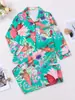 Conjunto de Pijama Casual de Manga Larga con Estampado Animal de Comercio Exterior Transfronterizo Seleccionado Cuidadosamente, Solapa Personalizada, Ropa de Casa al por Mayor para Mujer Verano