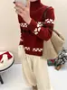 25 Cárdigan de Punto Jacquard Fair Isle Retro Cuello Alto Ropa de Punto Estilo Perezoso Retro Cómodo Versátil Top de Manga Larga Suéter
