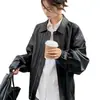 Otoño Nuevo Casual Lujo Ligero Chaqueta Abrigo de Cuero PU Hombres Mujeres Motocicleta Americana Moda Retro Simple Chaqueta de Color Sólido Tendencia