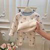 Conjunto de Roupas e Calças Grossas de Outono com Forro de Fleece Estilo Coreano para Meninas e Meninos, Roupas de Casa Modernas para Bebê, Roupa Infantil