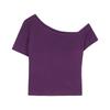 Camiseta Sexy Hot Girl Assimétrica Decote Ombro a Ombro Manga Curta para Mulheres 2025 Verão Nova Slim Fit Curta Versátil Top Tendência