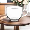Copo de vidro grande para café da manhã em casa com tampa e colher tigela com leite café aveia copo de presente publicitário atacado