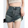 Falda Vaquera Vintage Spice Girl para Mujer Verano 2024 Nueva Cintura Alta Adelgazante Falda Pequeña de Corte A Falda de Cadera