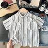 Traje de verano nuevo 2025 niños y niños camisa de trabajo de manga corta a rayas teñida en hilo top venta al por mayor pelo