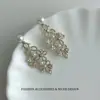 Brincos de Argola Longos Florais Franceses de Renda de Alta Qualidade com Padrão Floral e Pérolas Leve Luxo Temperamento Deslumbrante Estilo Herdeira