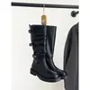 Botas de montar altas vintage de color negro bloqueado para mujer, otoño e invierno, con hebilla de cinturón, tacón grueso, alargan las piernas, por encima de la rodilla, botas largas de nicho