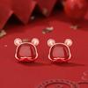 Pendientes originales de rata de la suerte del zodíaco de doce años en plata de ley, moda nacional, nuevos pendientes de ágata roja china del zodíaco.