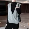 Chaleco sin mangas 100% lana pura para mujer, cuello en V pronunciado, chaleco de capas, nuevo estilo otoño e invierno, top pullover cómodo y suave
