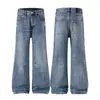 Pantalones Vaqueros Texturizados Florales Estilo High Street Americano Muxi Clothing para Hombre, Pantalones Rectos Acampanados Retro de Otoño, Estilo Baggy