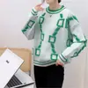 Suéter de Tricô Jacquard Bordado para Comércio Exterior Transfronteiriço Europeu e Americano Outono e Inverno Novo Pulôver Gola Redonda Solto Slim para Mulheres