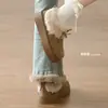 Botas de Nieve Retro Gruesas de Piel para Mujer con Lazo, Zapatos de Algodón Birken Cálidos con Felpa