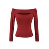 Moda Deusa da Atmosfera Garota Popular T-shirt Oca de Manga Longa com Um Ombro Top Sexy de Cintura Outono Novo com Bojo