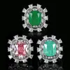 Nueva Joyería Transfronteriza Lujo Piedra Preciosa de Color Incrustada Zircón Verde Paraíba Rosa Anillo Joyería para Mujer Moda Al Por Mayor