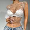 Colete de rede feminino transfronteiriço popular na Amazon, para garotas estilosas, camisola europeia e americana, comércio exterior