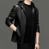Chaqueta de Cuero para Hombre Otoño/Invierno 2026, Capucha con Cremallera, Forro de Felpa, Espesa, Estilo Casual de Negocios para Hombres de Mediana Edad