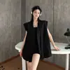 Design Novo Colete de Moda Sem Mangas para Mulheres Verão Simples Sem Gola Colete Tendência Estilo Sazonal Top Terno Preto