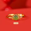 Un Ciervo Plata Esterlina S925 Chapado en Oro Jaspe de Hetian Año del Zodíaco Anillo de Conejo Exquisito Anillo de Plata