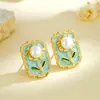 Pendientes de flor de girasol de perla vintage de lujo ligero estilo marea nacional pendientes de esmalte pintado al óleo venta al por mayor transfronteriza