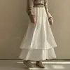 Estilo Chique Coreano Primavera e Outono 2026 Saia Midi Versátil de Chiffon com Pregas Duplas e Barra Larga