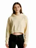 Moletom com capuz feminino curto estilo europeu e americano 350g, jaqueta com capuz outonal de corte solto que emagrece com texto estampado