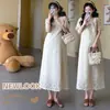 2026 Nuevo Vestido de Maternidad de Verano Estilo Coreano Encaje Bordado Pesado Vestido de Maternidad Talla Grande