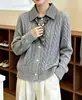 Outono Inverno Estilo Coreano Senso de Design Falso Duas Peças Camisa Quadriculada Gola Gravata Top de Tricô Cardigan Suéter Slimming Casaco