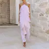 Vestido de Verão Feminino 2026 Novo Estilo Babados Elegante Gola Halter Cor Sólida Fashion Bolo