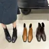 2026 Botas de Cuña de Suela Gruesa Punta Cuadrada Elásticas Ajustadas Botas de Estilo Nuevo Cremallera Trasera Tacón Alto Botas Cortas Botas Individuales para Viajar Negro