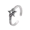 Anel Estrela de Cinco Pontas Vintage Desgastado Moda Feminina Sexy Anel Aberto Anel Estrela de Prata Tailandesa Imitação