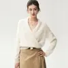 Diseño de estilo francés, colección de otoño 2026: suéter de punto para mujer con cuello en V, cruzado, manga corta, suéter de cachemira de manga larga