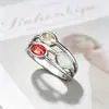 Anillo de Gemas Ovaladas Multicolor de Tres Capas Transfronterizo Yanbai para Mujer Anillo para Dedo Índice de Nicho Anillo para Dedo Hueco de Lujo Ligero Retro Temperamento