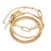 Pulseira Metálica Multicamadas Europeia e Americana Mais Vendida Conjunto Corrente de Osso de Cobra Criativa Transfronteiriça Joia de Pulseira Retrô de 3 Peças
