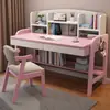 Escritorio de Madera Maciza con Estantería Integrada para Uso Doméstico, Adecuado para Estudiantes de Primaria y Secundaria, Diseño Moderno Sencillo, Escritorio de Computadora con Altura Ajustable