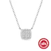 Colgante Cuadrado de Piedra con Diamantes Completos en Plata de Ley S925 Cadena para Clavícula Accesorio Nuevo Diseño Ins Collar Cuadrado Pendientes de Playa