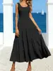 2026 Colección de Verano Nueva de Amazon Marca Independiente Moda Femenina Europea y Americana Vestido de Tirantes con Patchwork Fruncido Vestido de Línea A Acampanado
