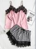 Amazon Lencería sexy europea y americana sexy cómoda con tirantes camisón para mujer shorts a rayas para el hogar conjunto de dos piezas transfronterizo