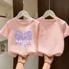 Camiseta de Manga Corta de Algodón Puro para Niñas Verano Nuevo Estilo Top con Estampado de Cuello Redondo para Niñas Pequeñas Camisa Holgada Transpirable de Manga Media
