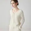 Elegante cárdigan de cachemira para otoño e invierno para mujer, con diseño calado de ganchillo, estilo holgado y casual, top de cuello en V, chaqueta entalladora