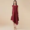 Falda de longitud media con dobladillo irregular estilo Miyake, Vestido de fiesta de verano de lujo ligero, Vestido plisado adelgazante de talla grande para el trabajo