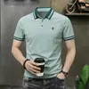 Camiseta Casual Masculina de Algodão Seda Gelada de Verão com Gola Lapela Bordada de Manga Curta/Meia Manga Masculina